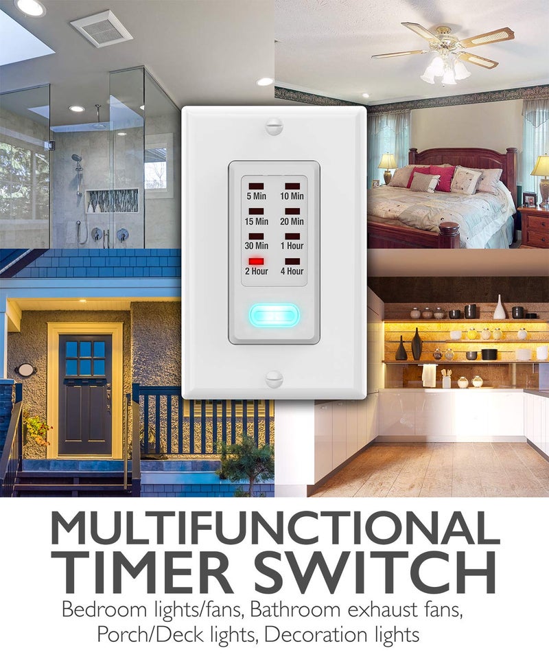 Fosmon Countdown Light Timer Switch for Bathroom, Heaters, 5-10-30-60 Min, 2-4 Hour Programmable in-Wall Timer Switch with 9 Settings 1875W, Neutral Wire Required, ETL Listed - Image 5